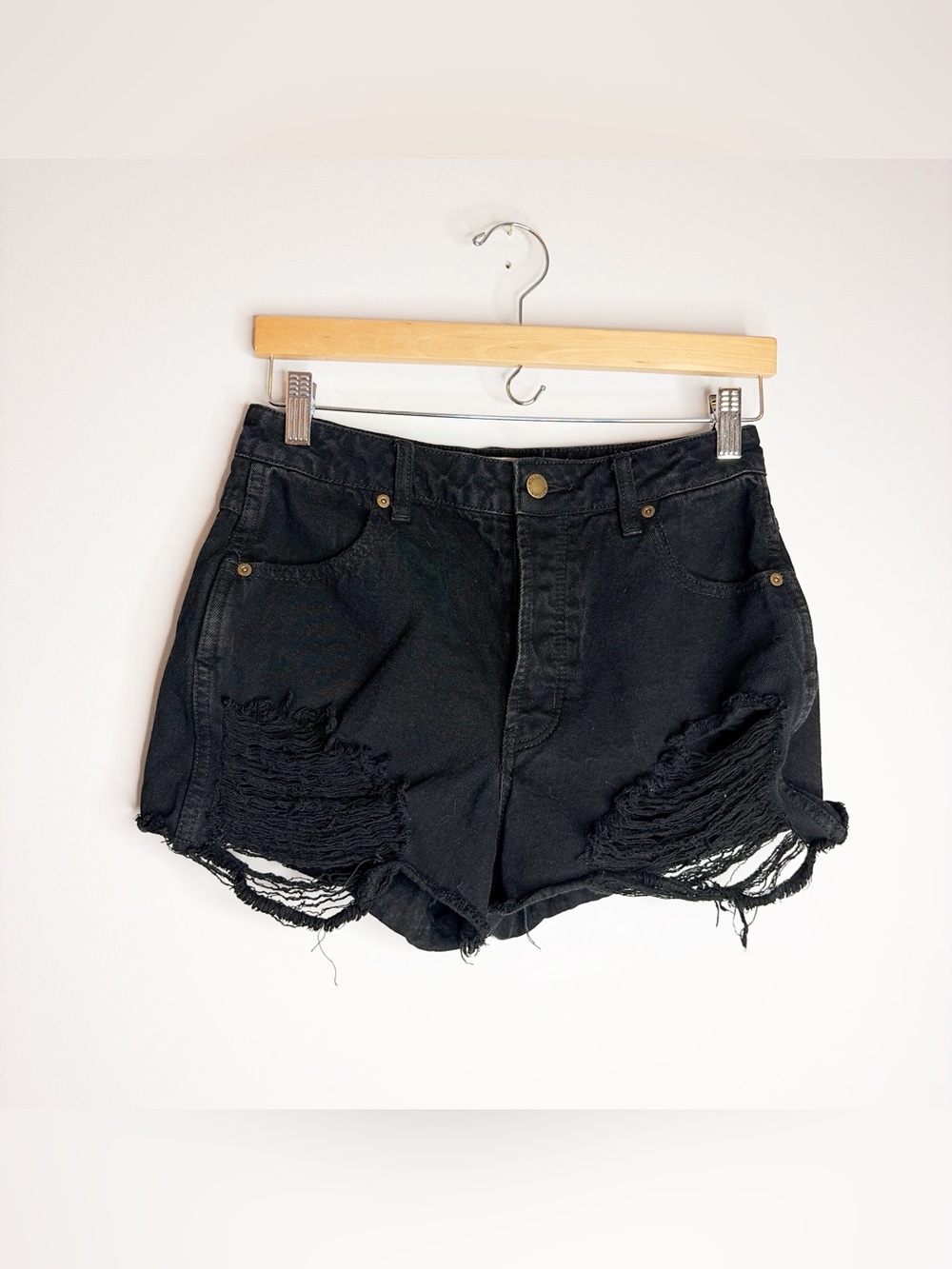 ROLLA'S Black Distressed High-Waist Cut Off Jean Shorts 27